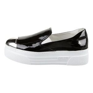 Miu Miu Cap Toe Metallic Black Platform Slip-Ons